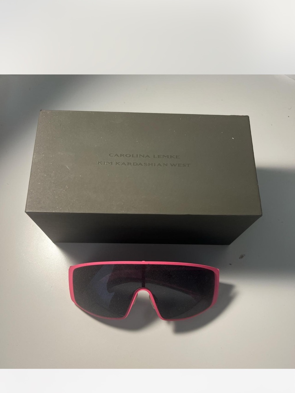 KKW Beauty Shield Sunglasses in Hot Pink Frame with Dark Lenses